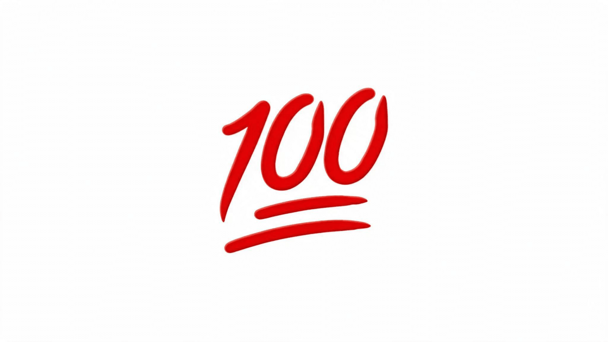 red hundred points emoji with bold handwritten 100 and double underline centered on a plain white background