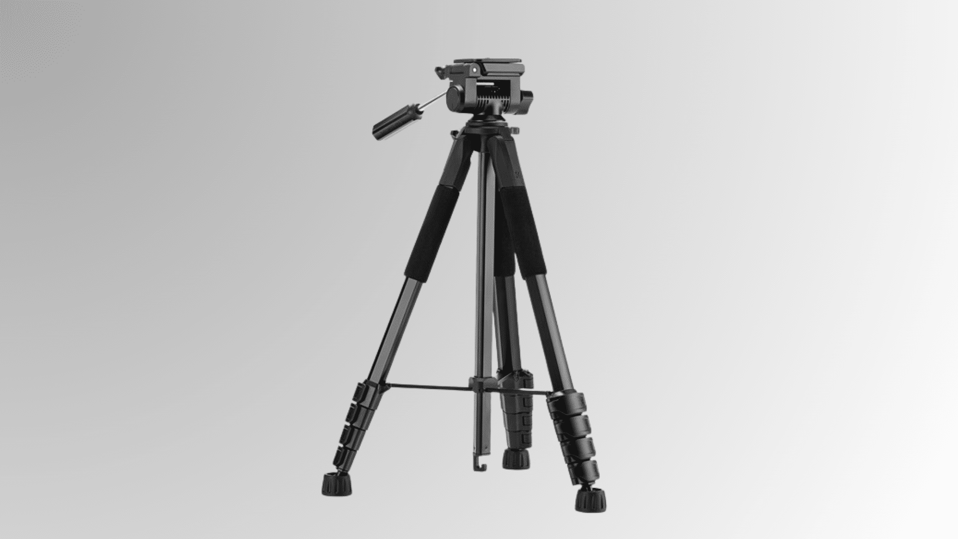 heavy duty camera tripod with fluid head and extended handle on white background