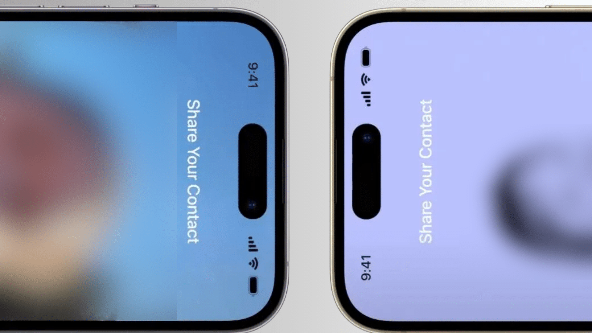 iphone showing name drop feature with two devices sharing contact information wirelessly