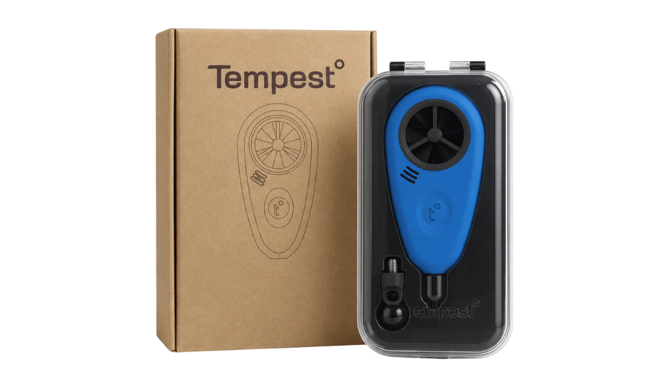weatherflow tempest weather station sensor with protective case and packaging