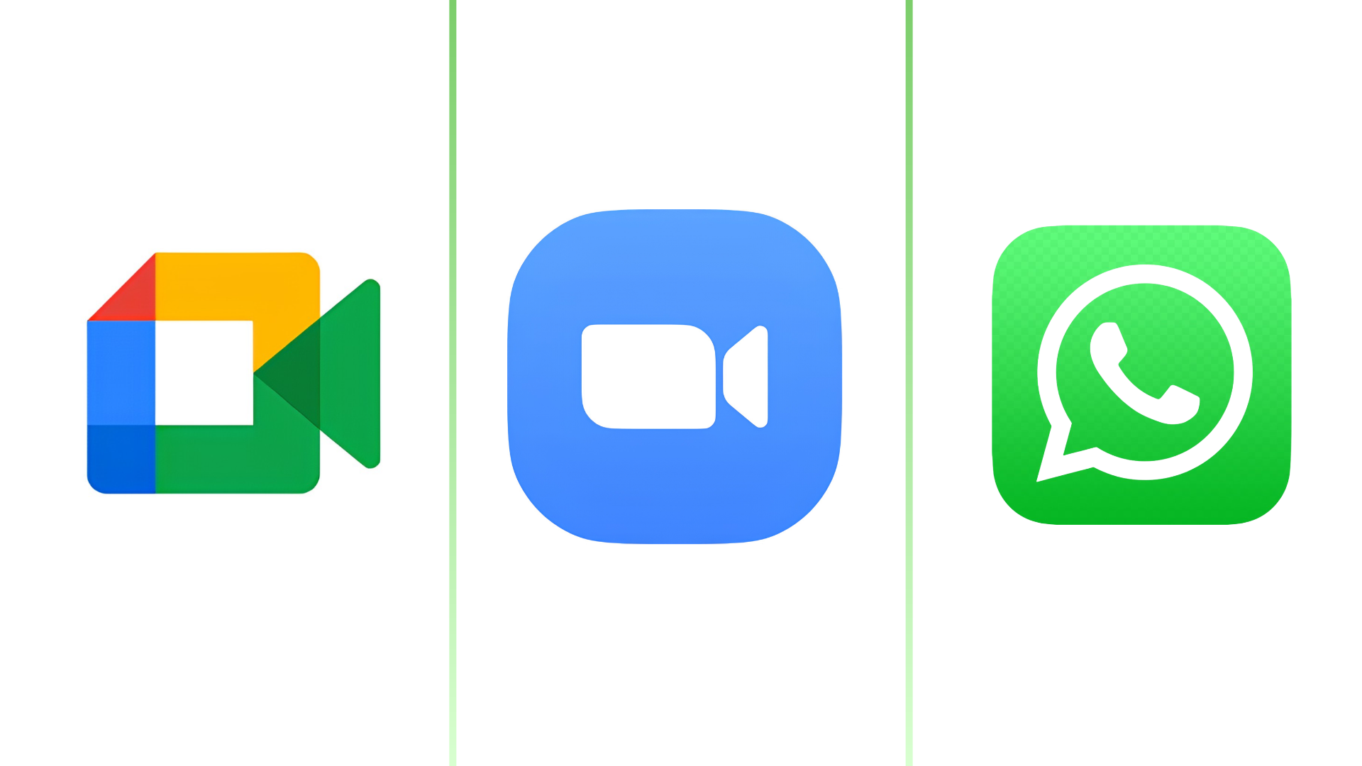 facetime alternatives shown with google meet, zoom, and whatsapp video calling apps on separate panels